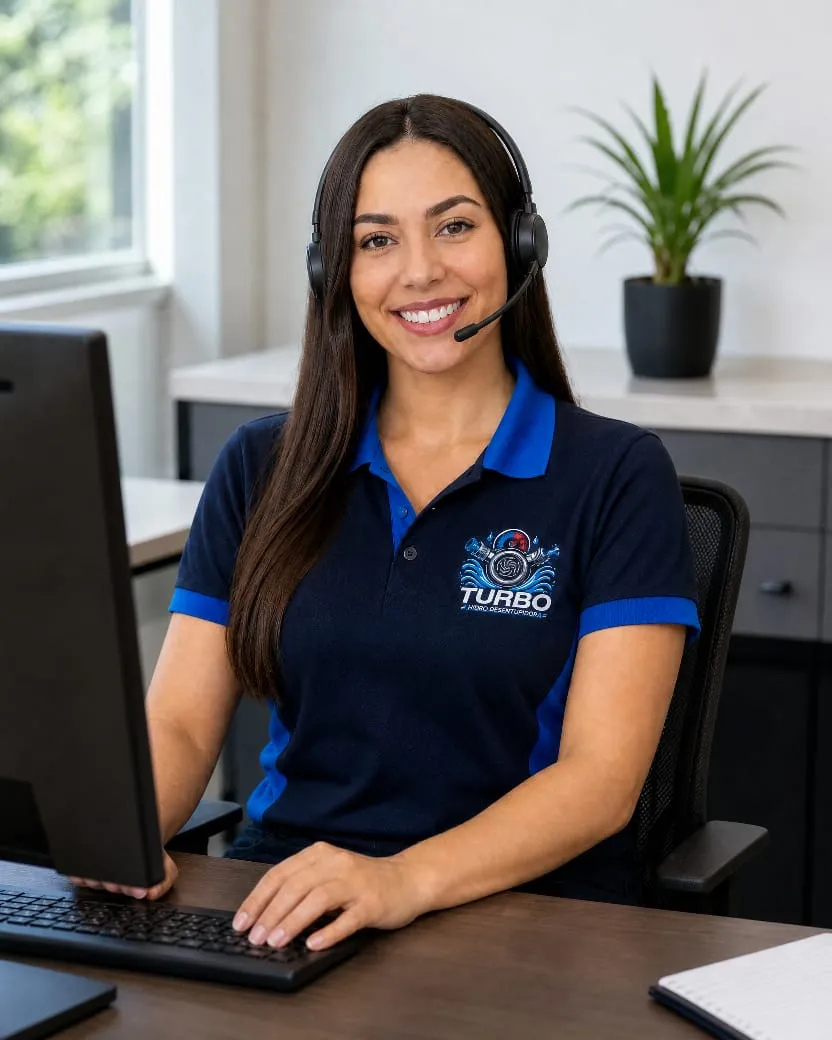 Atendente da Turbo Hidro com headset, pronta para atender